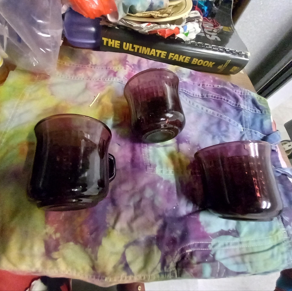 Vintage Fortecrisa Purple Glass Set 3 Tea cups Amethyst Glassware